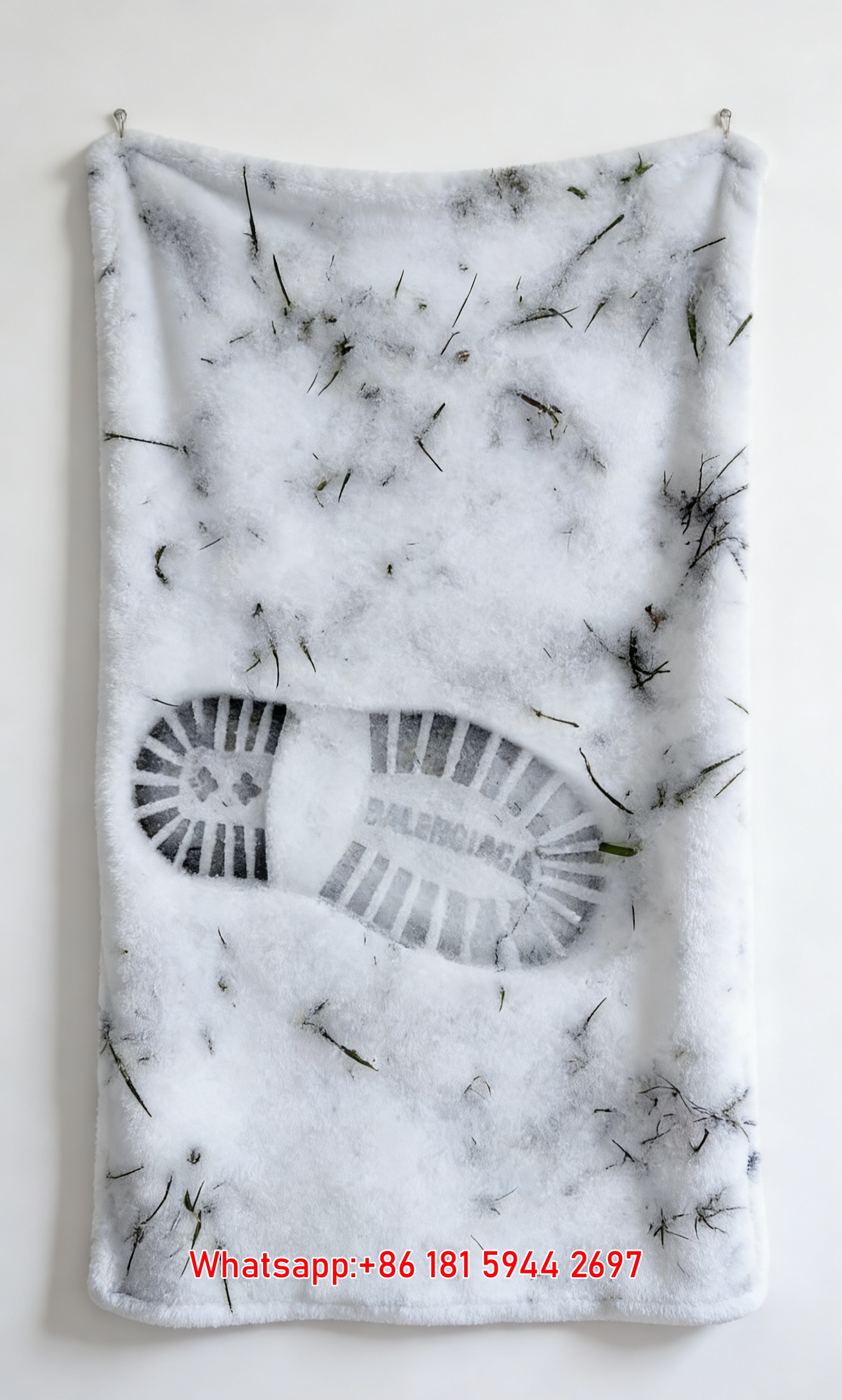 Balenciaga Snow Footprint Print Flannel Throw Blanket BA351